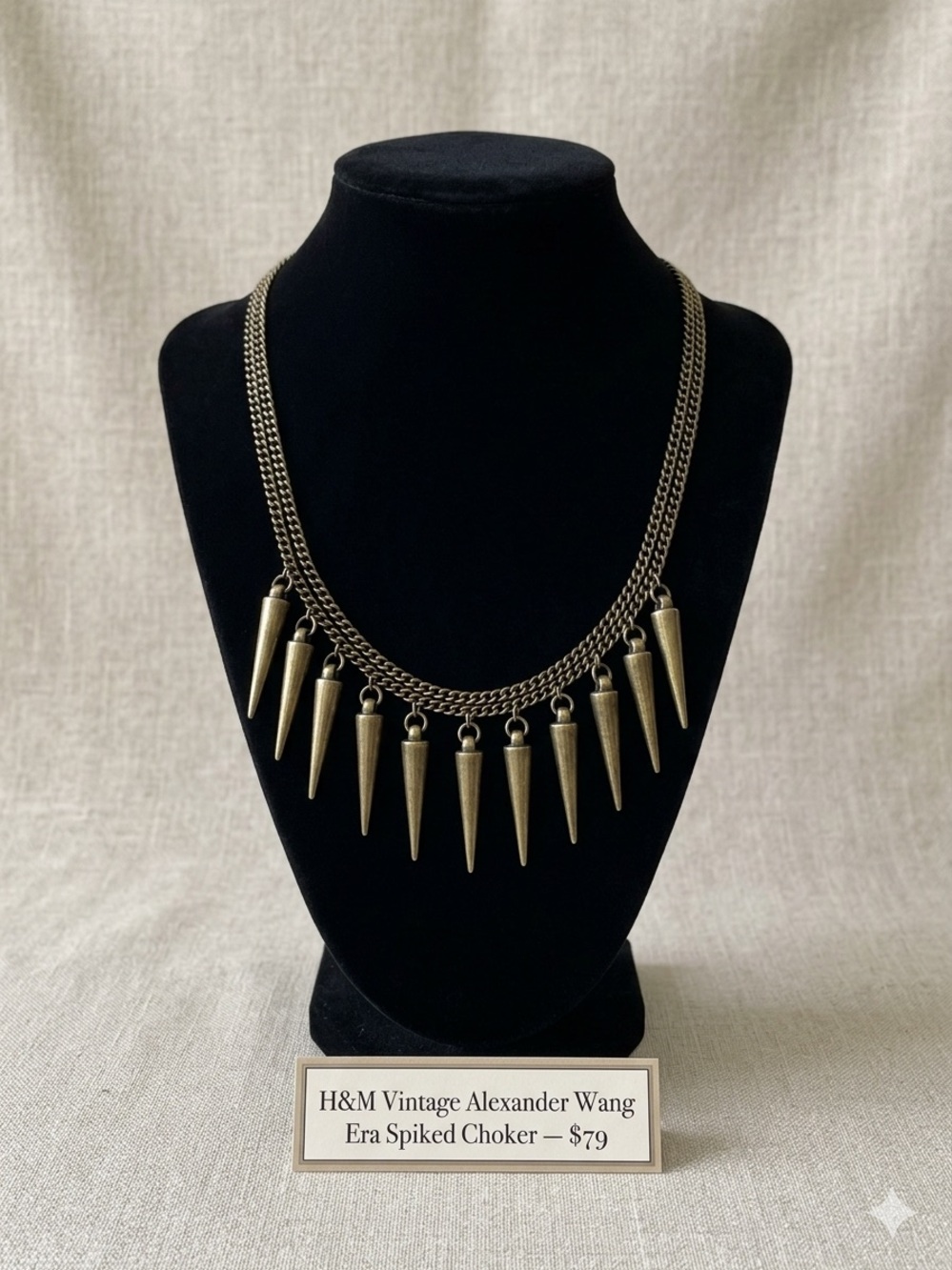 H&M Vintage Alexander Wang Era Brass Spike Choker Statement Necklace